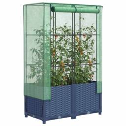 Berkfield Home Raised Bed with Greenhouse Cover Rattan Look 80x40x138 cm in Navy - Size: 80 x 40 x 138 cm - thumbnail 2
