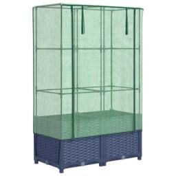 Berkfield Home Raised Bed with Greenhouse Cover Rattan Look 80x40x138 cm in Navy - Size: 80 x 40 x 138 cm - thumbnail 3