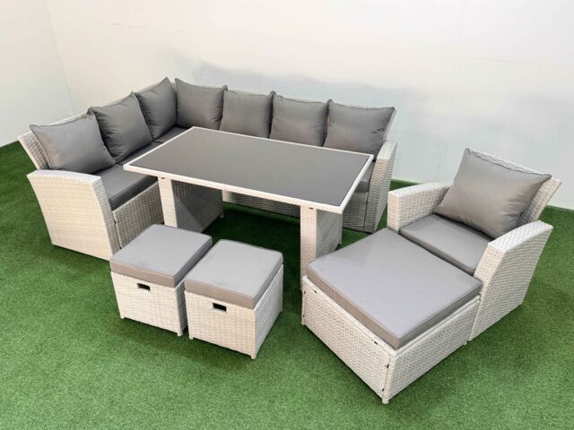 Fimous 10 Seater Wicker Rattan Corner Sofa Sets with 3 Footstools Armchair in Light Grey - image 1