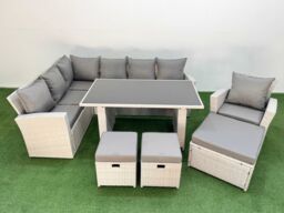 Fimous 10 Seater Wicker Rattan Corner Sofa Sets with 3 Footstools Armchair in Light Grey - thumbnail 2