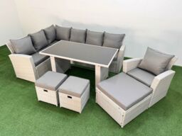 Fimous 10 Seater Wicker Rattan Corner Sofa Sets with 3 Footstools Armchair in Light Grey - thumbnail 1