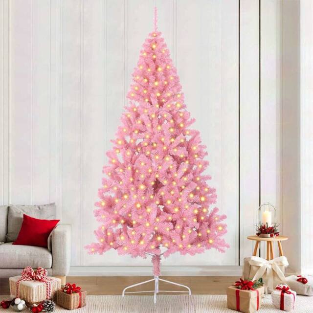 Berkfield Home Artificial Pre-lit Christmas Tree with 300 LEDs Pink 240 cm PVC - image 1