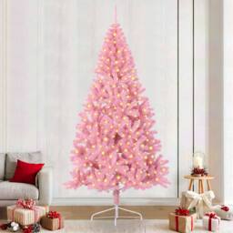 Berkfield Home Artificial Pre-lit Christmas Tree with 300 LEDs Pink 240 cm PVC