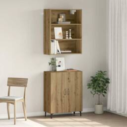 Berkfield Home Sideboard with Wall Cabinet Artisan Oak Engineered Wood in Brown - thumbnail 3