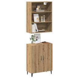 Berkfield Home Sideboard with Wall Cabinet Artisan Oak Engineered Wood in Brown - thumbnail 1
