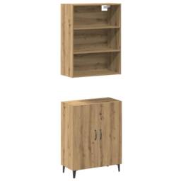 Berkfield Home Sideboard with Wall Cabinet Artisan Oak Engineered Wood in Brown - thumbnail 2