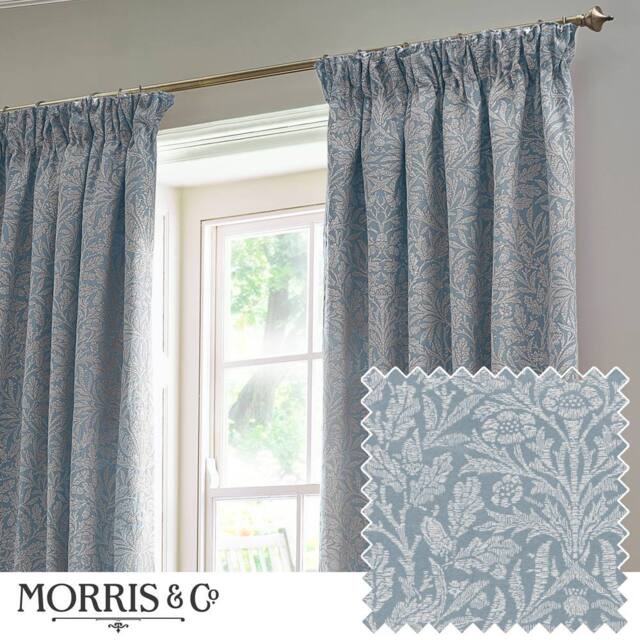 Morris & Co Acorn Tonal Fully Lined Matt Jacquard Pencil Pleat Curtains in Baby Blue - Size: 168 cm width x 229 cm drop - image 1