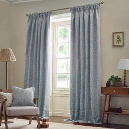 Morris & Co Acorn Tonal Fully Lined Matt Jacquard Pencil Pleat Curtains in Baby Blue - Size: 168 cm width x 229 cm drop - thumbnail 2