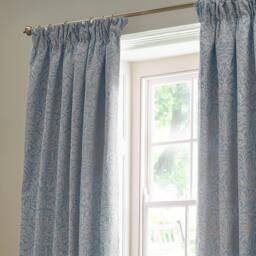 Morris & Co Acorn Tonal Fully Lined Matt Jacquard Pencil Pleat Curtains in Baby Blue - Size: 168 cm width x 229 cm drop - thumbnail 3