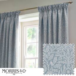 Morris & Co Acorn Tonal Fully Lined Matt Jacquard Pencil Pleat Curtains in Baby Blue - Size: 168 cm width x 229 cm drop - thumbnail 1