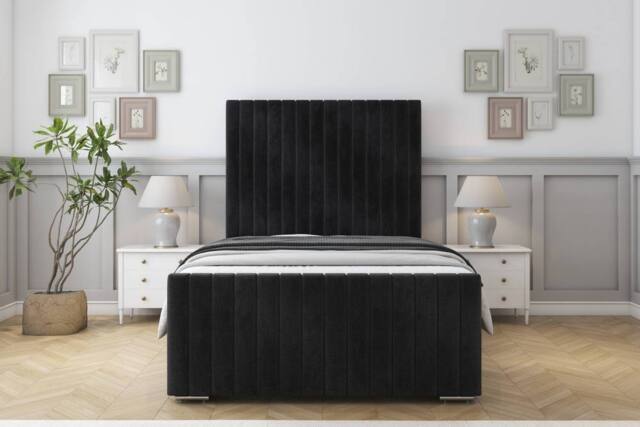 "Sloomy Madison Naples Frame-Mattress - 50"" Upholstered Headboard in Black - Size: Small Double" - image 1
