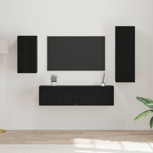 Berkfield Home TV Cabinet Set with Shelf Wall-mounted with Storage with Door 4 pcs Black oak 30.5 x 30 x 90 cm - image 1