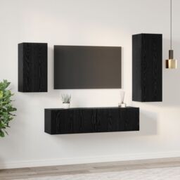 Berkfield Home TV Cabinet Set with Shelf Wall-mounted with Storage with Door 4 pcs Black oak 30.5 x 30 x 90 cm - thumbnail 4