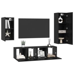 Berkfield Home TV Cabinet Set with Shelf Wall-mounted with Storage with Door 4 pcs Black oak 30.5 x 30 x 90 cm - thumbnail 3