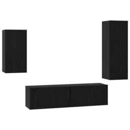 Berkfield Home TV Cabinet Set with Shelf Wall-mounted with Storage with Door 4 pcs Black oak 30.5 x 30 x 90 cm - thumbnail 2