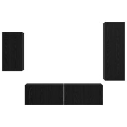 Berkfield Home TV Cabinet Set with Shelf Wall-mounted with Storage with Door 4 pcs Black oak 30.5 x 30 x 90 cm - thumbnail 9