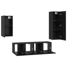 Berkfield Home TV Cabinet Set with Shelf Wall-mounted with Storage with Door 4 pcs Black oak 30.5 x 30 x 90 cm - thumbnail 8