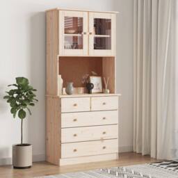 Berkfield Home Highboard ALTA 77x35x165 cm Solid Wood Pine in Light Tan - Size: 77 x 35 x 165 cm - thumbnail 2