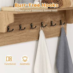 VOGREX Wooden Wall Coat Rack 80cm 6 Hooks in Natural - thumbnail 3