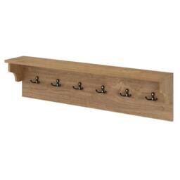 VOGREX Wooden Wall Coat Rack 80cm 6 Hooks in Natural - thumbnail 1