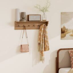 VOGREX Wooden Wall Coat Rack 80cm 6 Hooks in Natural - thumbnail 5
