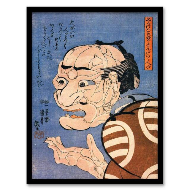 Artery8 Man Portrait From Interlocking Bodies Kuniyoshi Framed Wall Art Print in Blue - Size: A4 - image 1