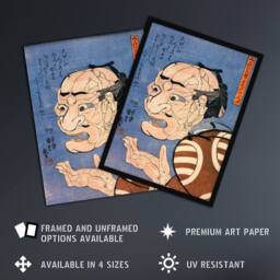 Artery8 Man Portrait From Interlocking Bodies Kuniyoshi Framed Wall Art Print in Blue - Size: A4 - thumbnail 2