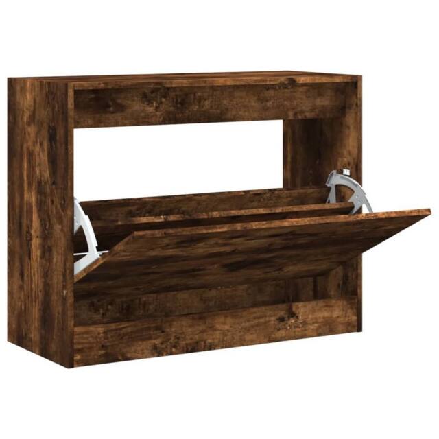 Berkfield Home Shoe Cabinet Smoked Oak 80x34x63 cm Engineered Wood in Brown - Size: 80 x 34 x 63 cm - image 1