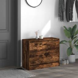 Berkfield Home Shoe Cabinet Smoked Oak 80x34x63 cm Engineered Wood in Brown - Size: 80 x 34 x 63 cm - thumbnail 3