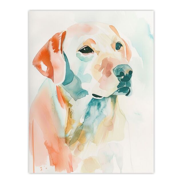 "Artery8 Golden Labrador Dog Lover Watercolour Portrait Wall Art Print - Size: W24"" x H32""" - image 1
