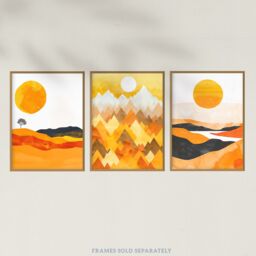 Wee Blue Coo Set of 3 Prints Bold Orange Sunset Landscape Mountains Wall Art - Size: A4 - thumbnail 5