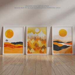 Wee Blue Coo Set of 3 Prints Bold Orange Sunset Landscape Mountains Wall Art - Size: A4 - thumbnail 6