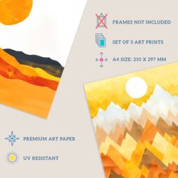Wee Blue Coo Set of 3 Prints Bold Orange Sunset Landscape Mountains Wall Art - Size: A4 - thumbnail 4