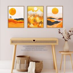 Wee Blue Coo Set of 3 Prints Bold Orange Sunset Landscape Mountains Wall Art - Size: A4 - thumbnail 2
