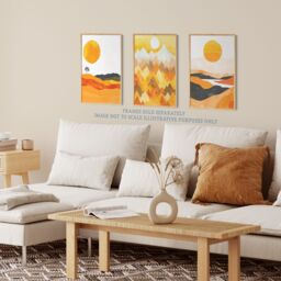 Wee Blue Coo Set of 3 Prints Bold Orange Sunset Landscape Mountains Wall Art - Size: A4 - thumbnail 3