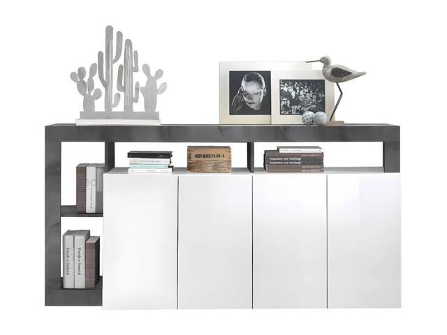 Vente-unique 4 - Door & 4 - Compartment Buffet - Glossy White & Concrete in Grey - image 1
