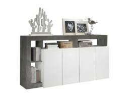 Vente-unique 4 - Door & 4 - Compartment Buffet - Glossy White & Concrete in Grey - thumbnail 8