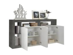 Vente-unique 4 - Door & 4 - Compartment Buffet - Glossy White & Concrete in Grey - thumbnail 9