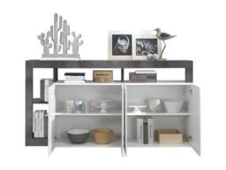 Vente-unique 4 - Door & 4 - Compartment Buffet - Glossy White & Concrete in Grey - thumbnail 7