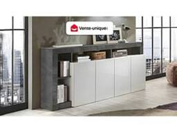 Vente-unique 4 - Door & 4 - Compartment Buffet - Glossy White & Concrete in Grey - thumbnail 4