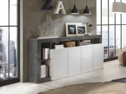 Vente-unique 4 - Door & 4 - Compartment Buffet - Glossy White & Concrete in Grey - thumbnail 5