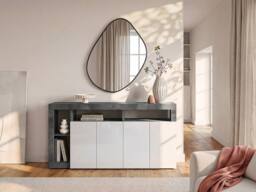 Vente-unique 4 - Door & 4 - Compartment Buffet - Glossy White & Concrete in Grey - thumbnail 3