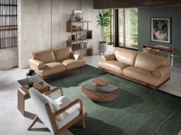 Angel Cerda Round Tempered Glass Coffee Table Walnut Veneer Legs in Brown - thumbnail 4