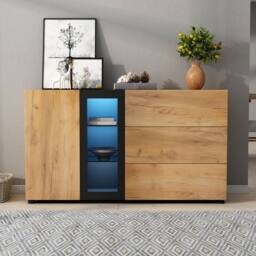 Tokpiedi Sideboard with Glass Display Cabinet in Natural