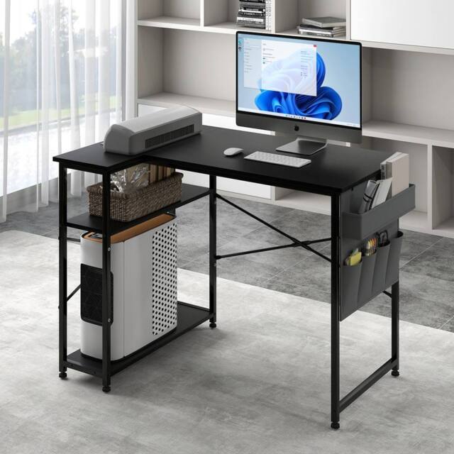 Levede L-Shaped Gaming Computer Desk 2 Storage Shelves Home Office Corner in Black - image 1