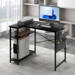 Levede L-Shaped Gaming Computer Desk 2 Storage Shelves Home Office Corner in Black