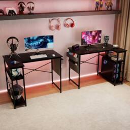 Levede L-Shaped Gaming Computer Desk 2 Storage Shelves Home Office Corner in Black - thumbnail 2