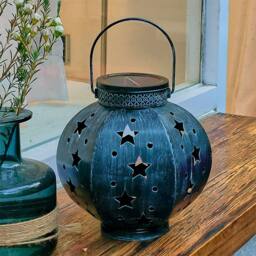 Obasyhig Wrought iron solar garden lamp in the shape of a five pointed star in Dark Blue - thumbnail 4