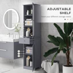 Havendro Storage Cabinet Organizer Tower with Shelves & Drawer, Grey in Dark Grey - thumbnail 3