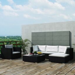 Berkfield Home 6 Piece Garden Lounge Set with Cushions Poly Rattan Black - thumbnail 1
